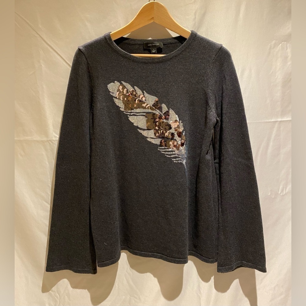 Ann Taylor Sequin Feather Sweater, size L